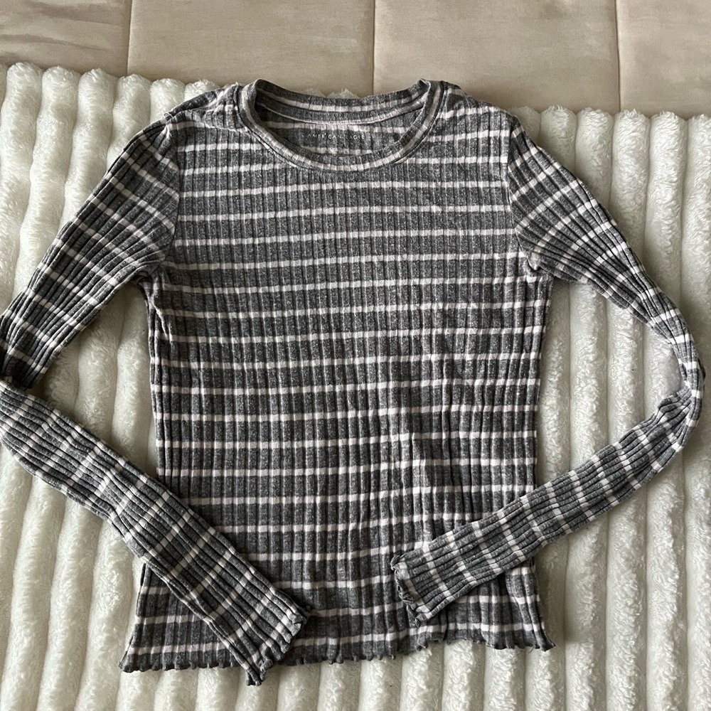 American Eagle Outfitters Black and White Striped Long Sleeve Top
